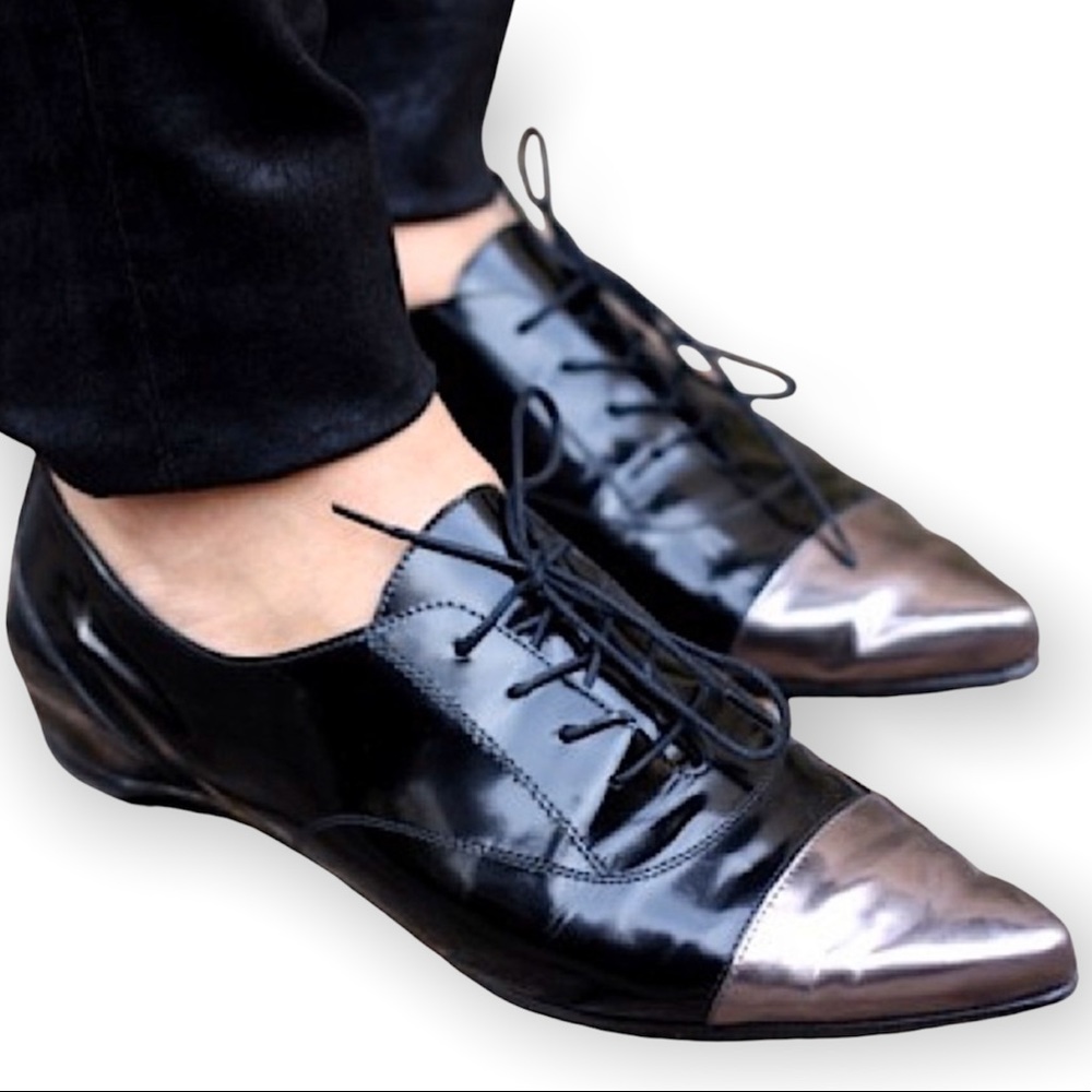 Stuart Weitzman Black & Silver Devon Oxfords - image 2